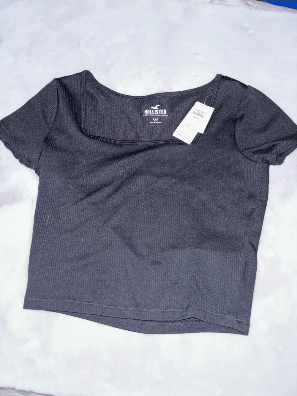 Hollister Black Ribbed Square-Neck Crop Tee